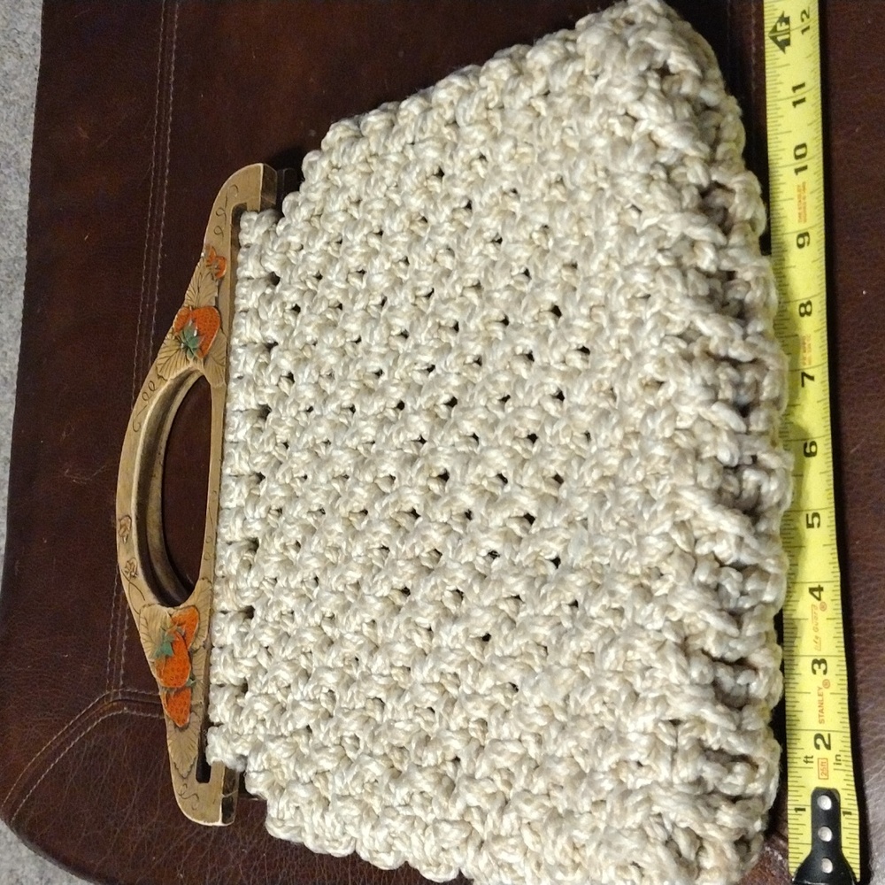 Vintage 60s 70s Macrame Wood Bead Clutch Purse BOGO the other is white
